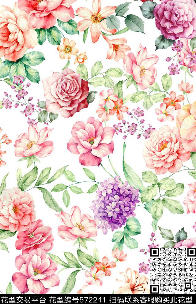 原创手绘月季女装数码印花花型下载（图片编号: 572241） - 瓦栏（Walan）