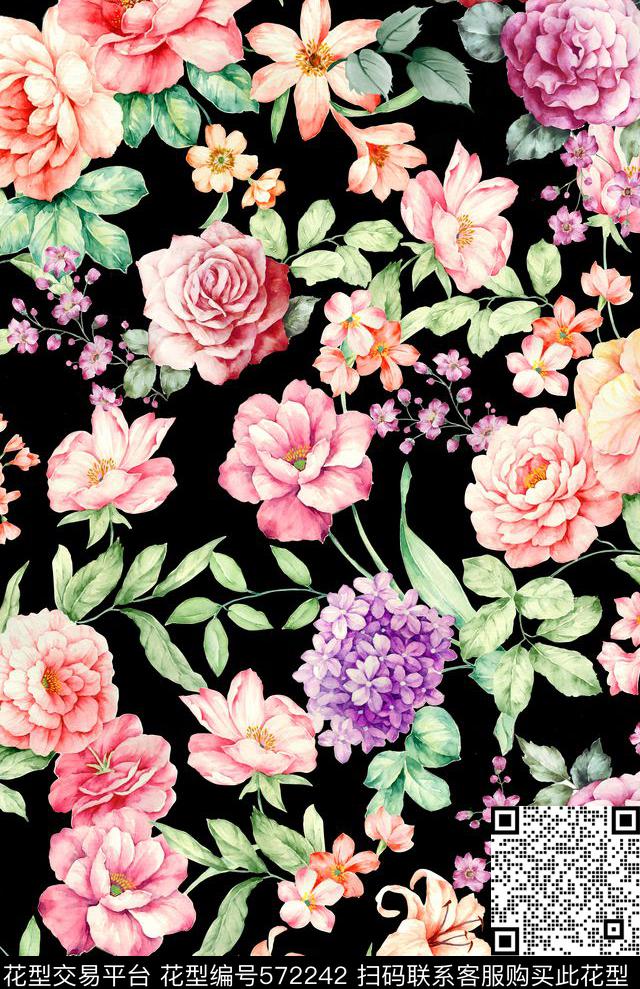 原创手绘月季女装数码印花花型下载（图片编号: 572242） - 瓦栏（Walan）
