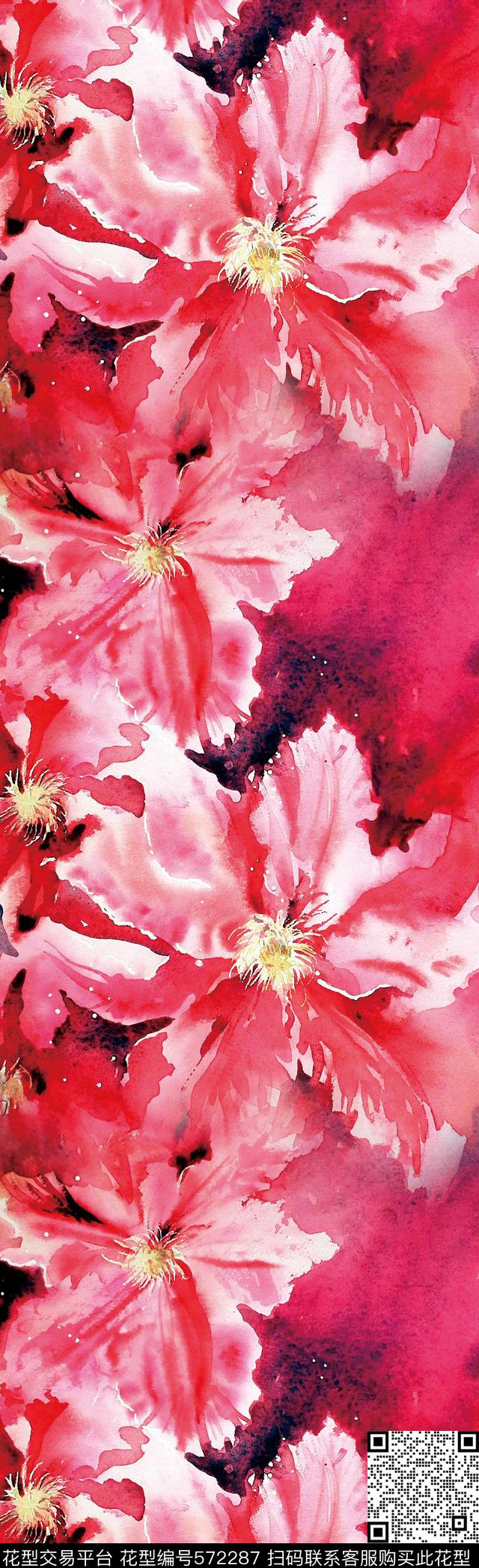 手绘水彩百合数码印花花型下载（图片编号: 572287） - 瓦栏（Walan）