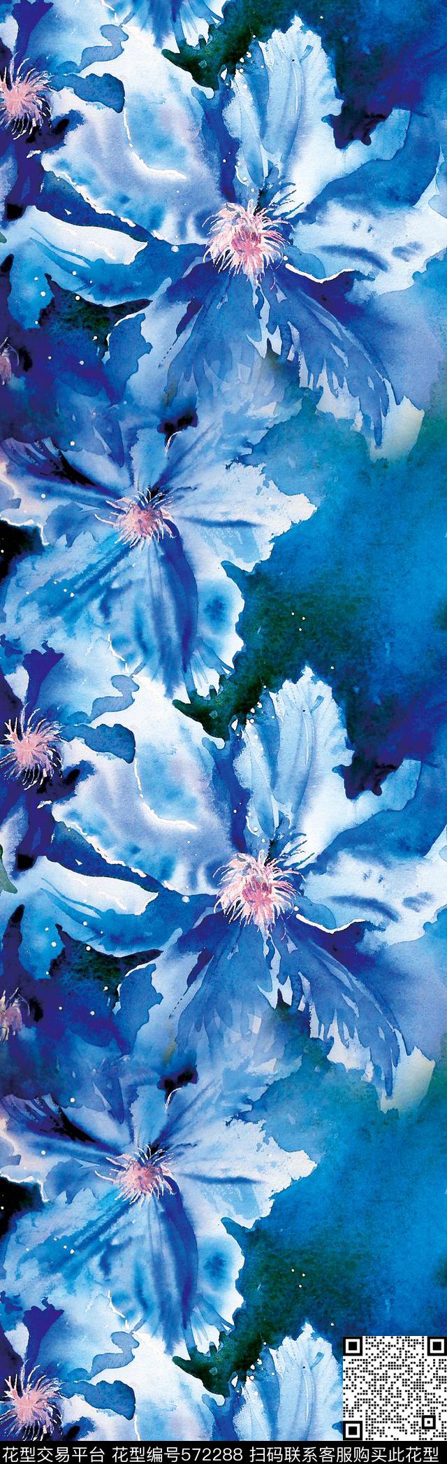 手绘水彩百合数码印花花型下载（图片编号: 572288） - 瓦栏（Walan）