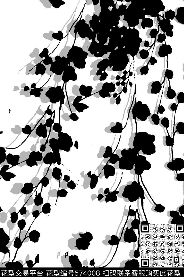 时尚简约大牌植物剪影藤蔓传统印花花型下载（图片编号: 574008） - 瓦栏（Walan）
