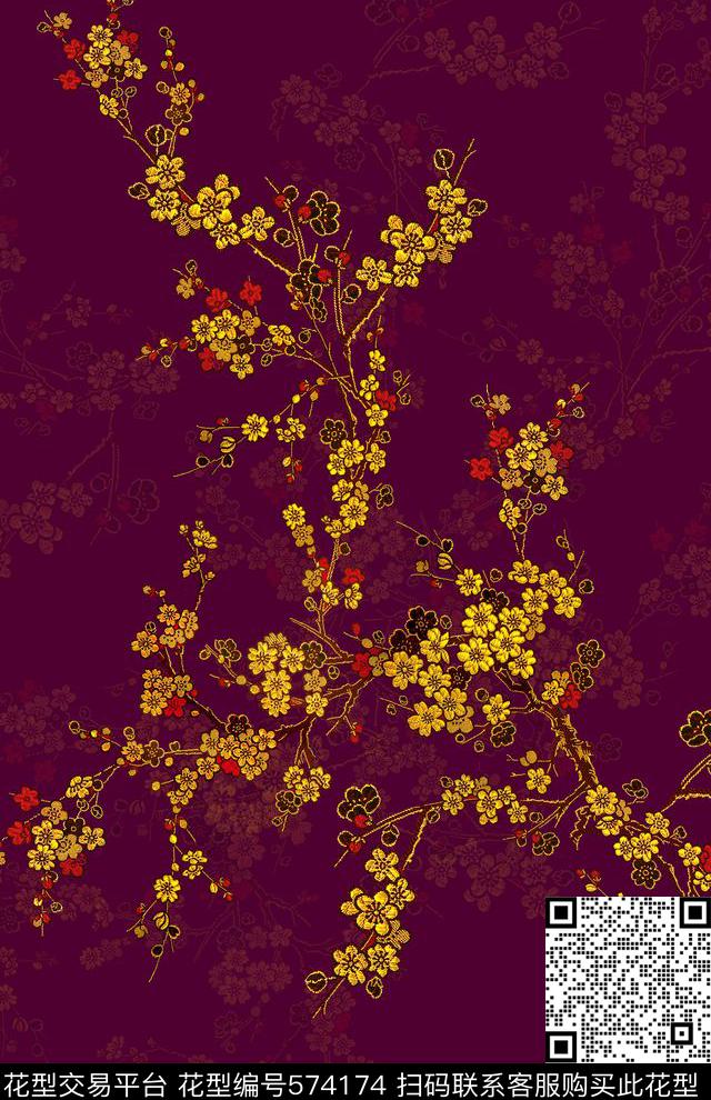 定位金色梅花数码印花花型下载（图片编号: 574174） - 瓦栏（Walan）
