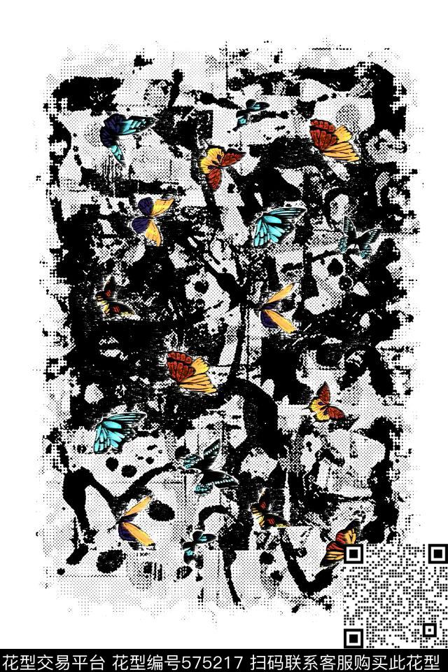 定位花潮男笔触数码印花花型下载（图片编号: 575217） - 瓦栏（Walan）