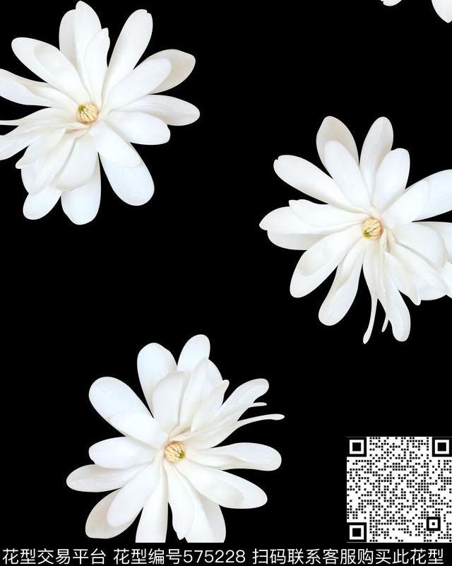 数码印花大花玉兰花花卉数码印花花型下载（图片编号: 575228） - 瓦栏（Walan）