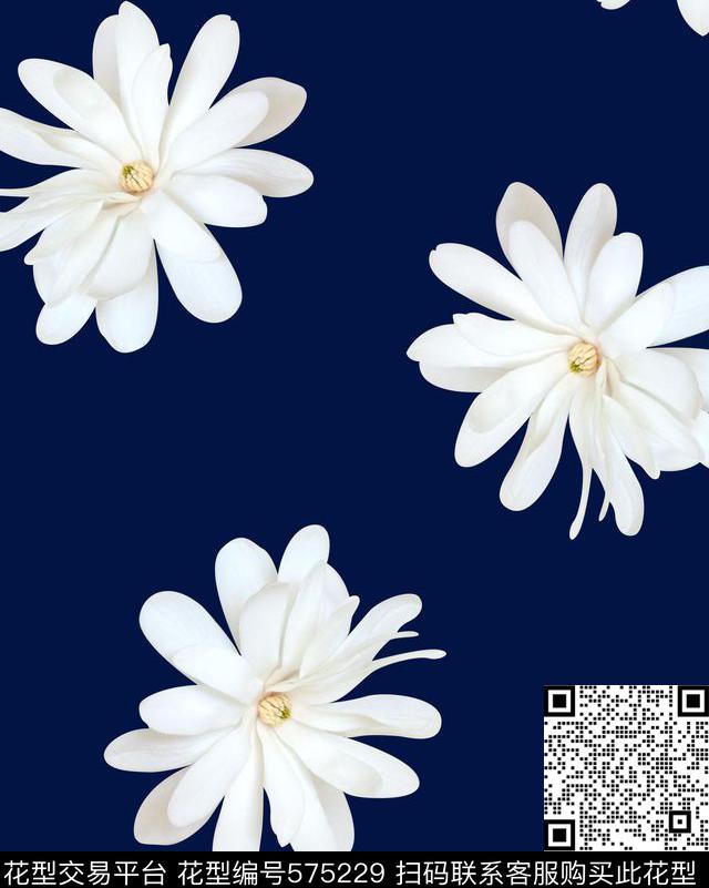 数码印花大花玉兰花花卉数码印花花型下载（图片编号: 575229） - 瓦栏（Walan）