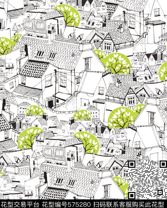 数码印花建筑风景房子肌理传统印花花型下载（图片编号: 575280） - 瓦栏（Walan）