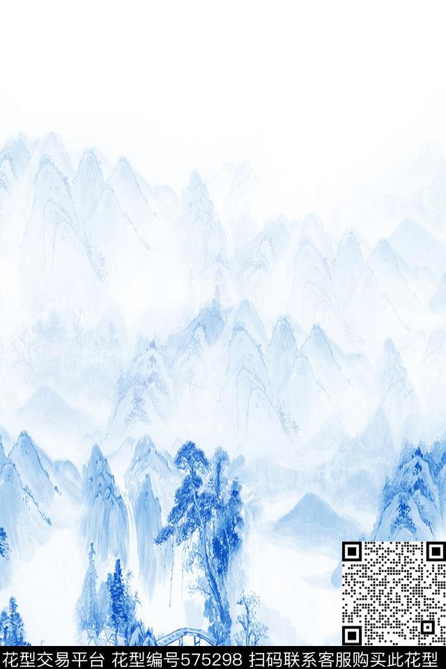 数码印花水墨风景民族数码印花花型下载（图片编号: 575298） - 瓦栏（Walan）