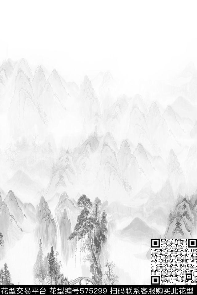 数码印花水墨风景民族数码印花花型下载（图片编号: 575299） - 瓦栏（Walan）