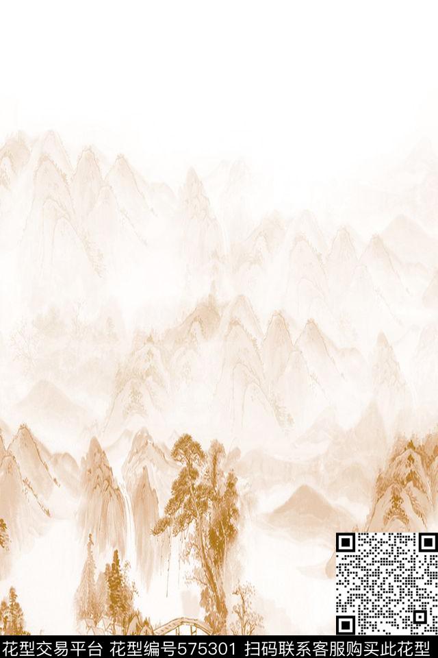 数码印花水墨风景民族数码印花花型下载（图片编号: 575301） - 瓦栏（Walan）
