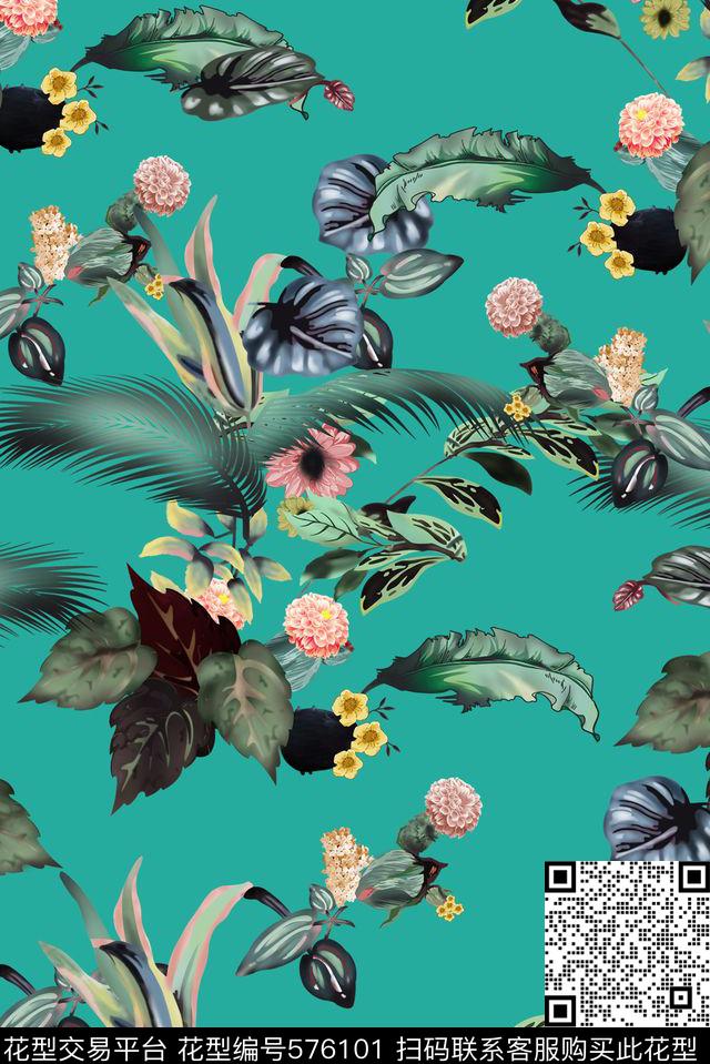 热带植物阔叶数码印花花型下载（图片编号: 576101） - 瓦栏（Walan）