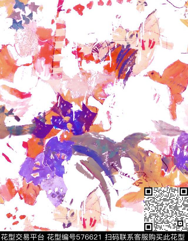 抽象油画绘画 - 576621 - 油画 绘画 抽象 - 数码印花花型 － 女装花型设计 － 瓦栏