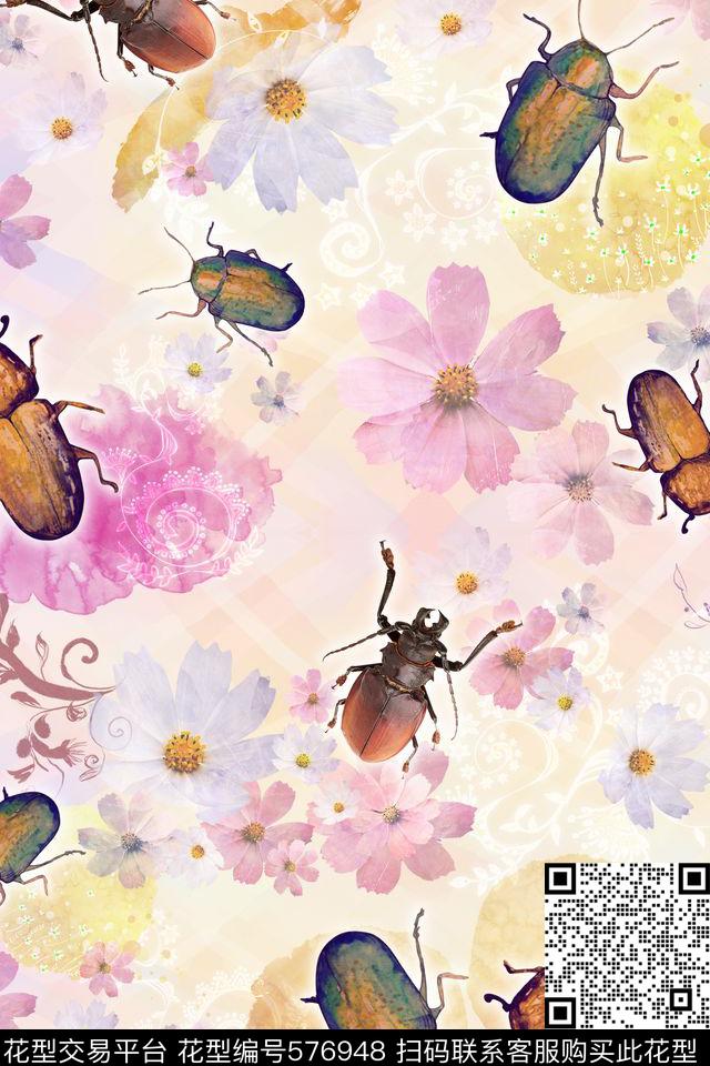 昆虫花朵花卉数码印花花型下载（图片编号: 576948） - 瓦栏（Walan）