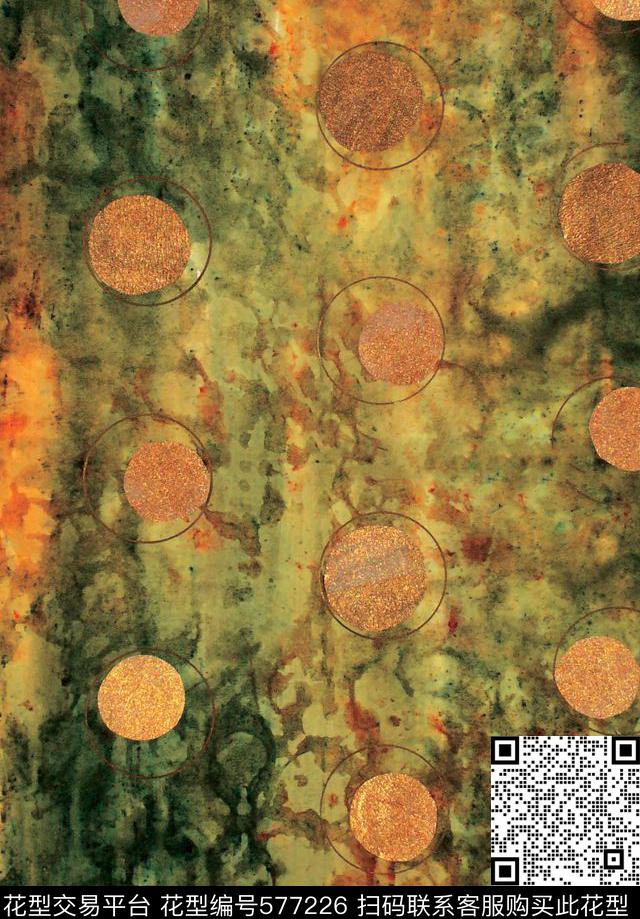 Polka Dotted Gold - 577226 - Pois Texture collage - 数码印花花型 － 床品花型设计 － 瓦栏