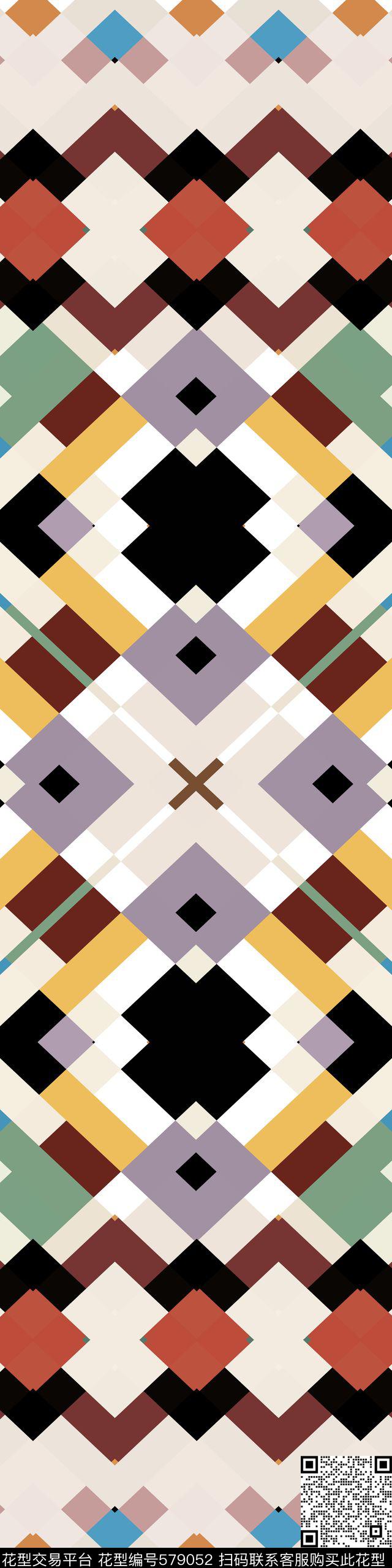 几何色块拼接女装长巾 - 579052 - 几何 色块 拼接 - 传统印花花型 － 长巾花型设计 － 瓦栏