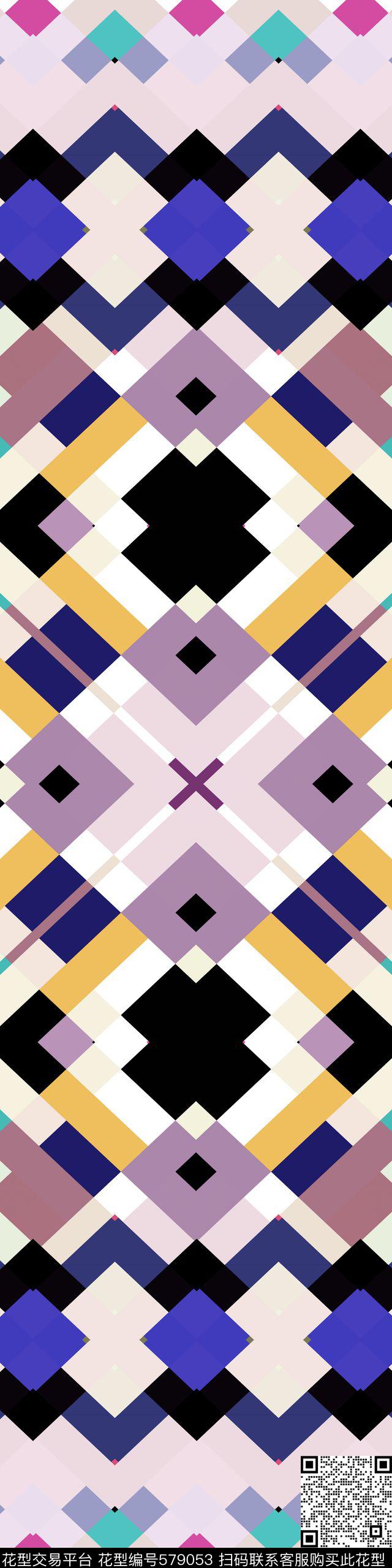 几何色块拼接女装长巾 - 579053 - 几何 色块 拼接 - 传统印花花型 － 长巾花型设计 － 瓦栏