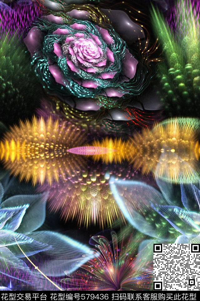 炫彩花喷溅花朵数码印花花型下载（图片编号: 579436） - 瓦栏（Walan）