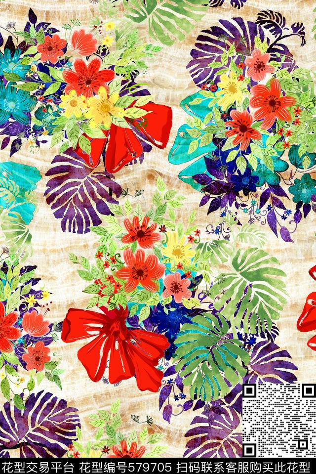 浪漫花卉乱花花卉数码印花花型下载（图片编号: 579705） - 瓦栏（Walan）