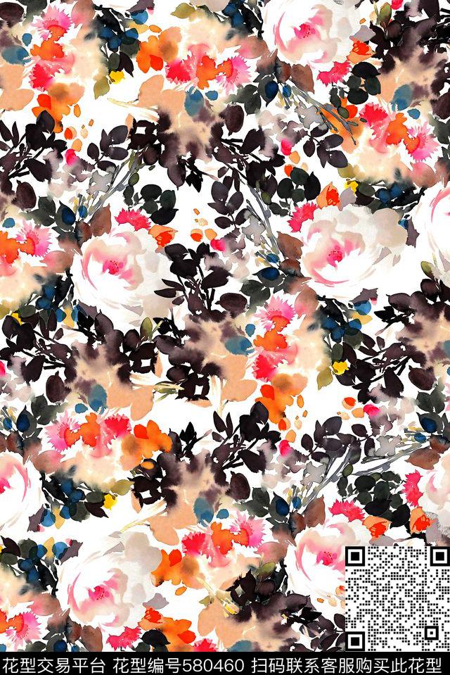 手绘花卉迷幻拉丁花卉数码印花花型下载（图片编号: 580460） - 瓦栏（Walan）
