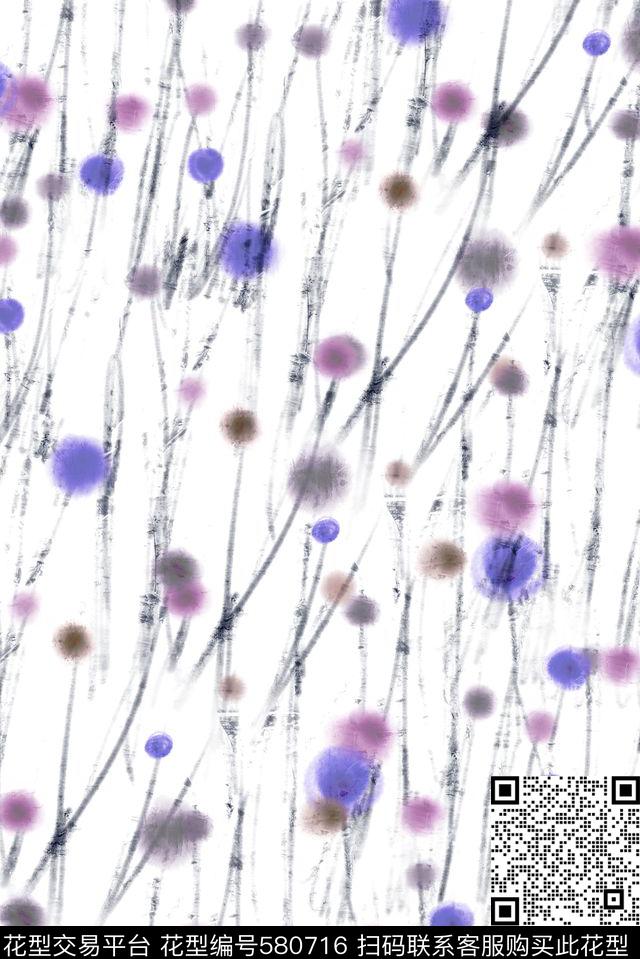 扎染蒲公英植物数码印花花型下载（图片编号: 580716） - 瓦栏（Walan）