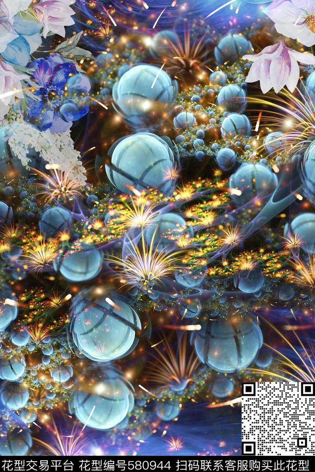 炫彩花梦幻花朵数码印花花型下载（图片编号: 580944） - 瓦栏（Walan）