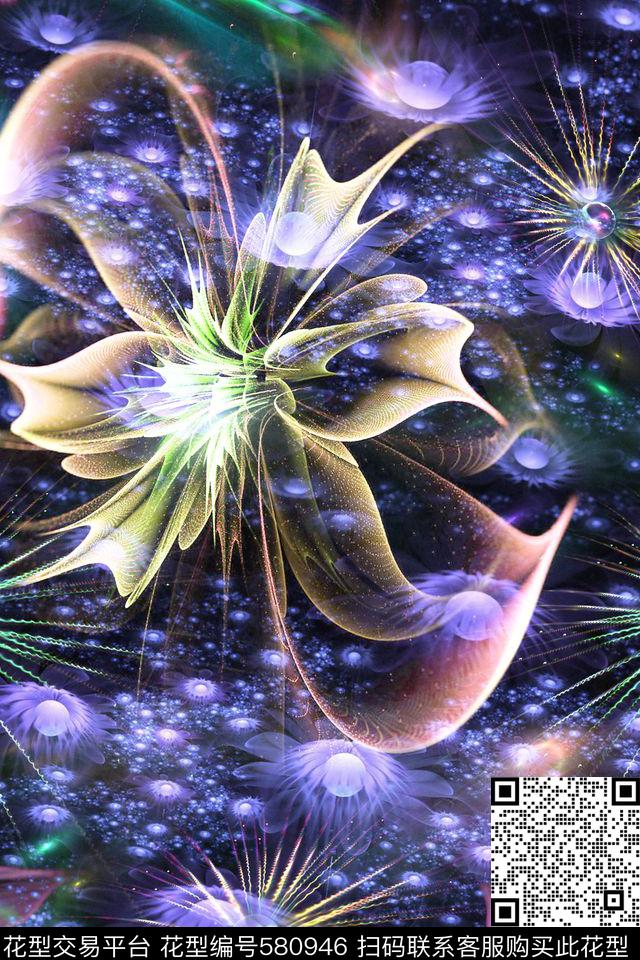 炫彩花花朵花卉数码印花花型下载（图片编号: 580946） - 瓦栏（Walan）