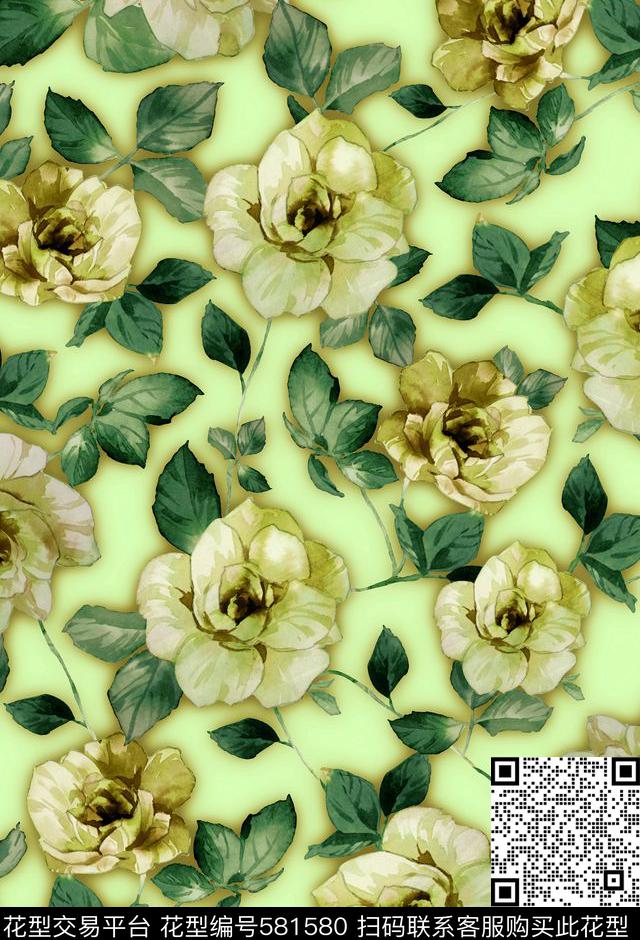 手绘浪漫花卉手绘·花花世界数码印花花型下载（图片编号: 581580） - 瓦栏（Walan）