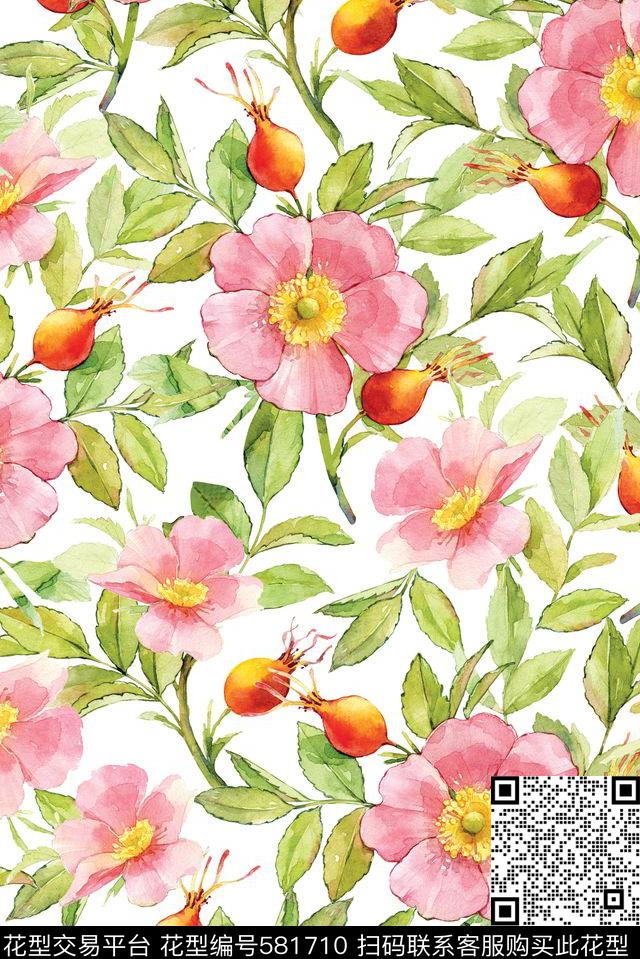 浪漫花卉水彩花卉手绘数码印花花型下载（图片编号: 581710） - 瓦栏（Walan）