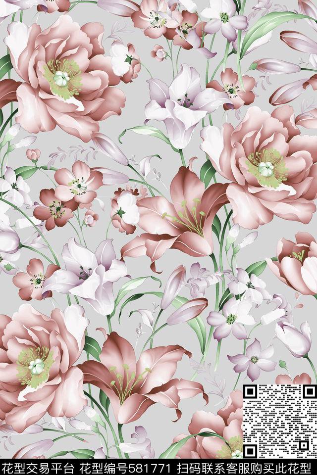 手绘玫瑰花卉传统印花花型下载（图片编号: 581771） - 瓦栏（Walan）
