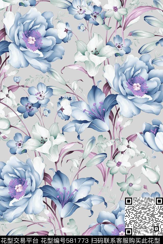 手绘玫瑰花卉传统印花花型下载（图片编号: 581773） - 瓦栏（Walan）