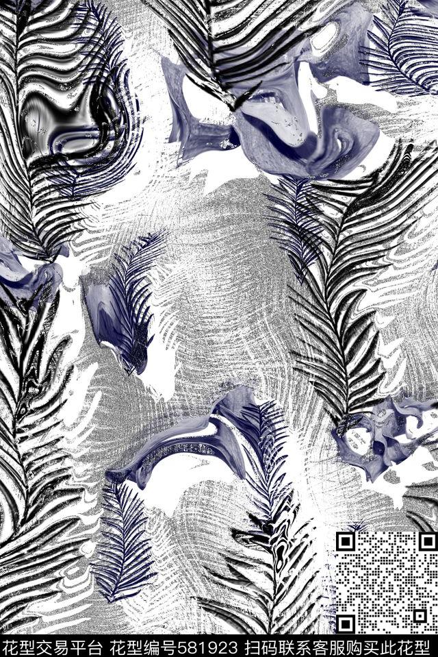 艺术热带雨林枝叶 - 581923 - 女装 热带 枝叶 - 传统印花花型 － 男装花型设计 － 瓦栏