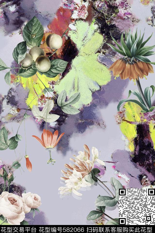 花卉复古立体数码印花花型下载（图片编号: 582066） - 瓦栏（Walan）
