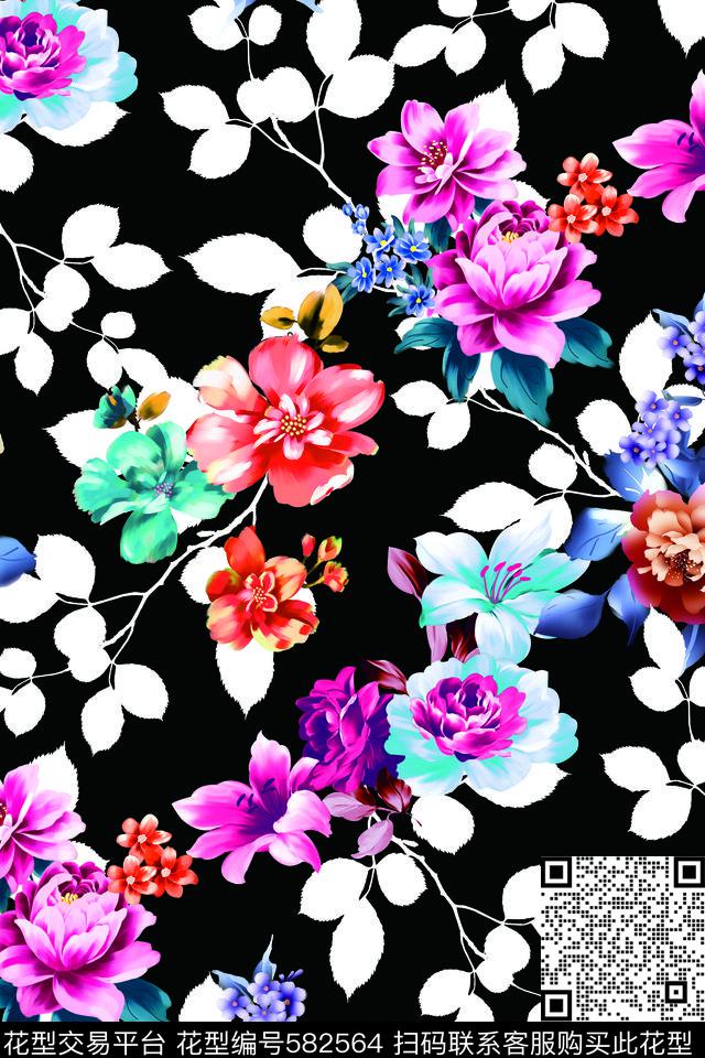 花卉女装清新数码印花花型下载（图片编号: 582564） - 瓦栏（Walan）
