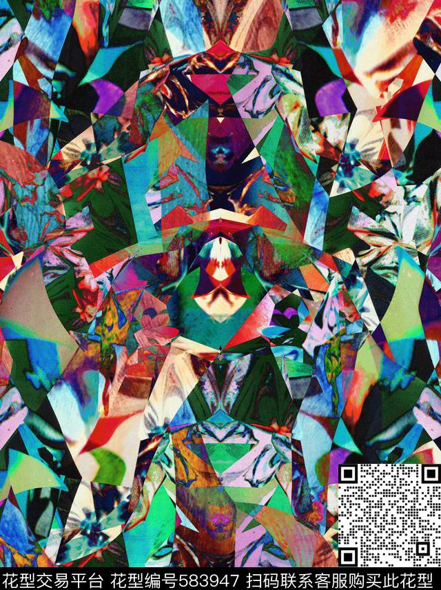 五彩几何油画数码印花花型下载（图片编号: 583947） - 瓦栏（Walan）
