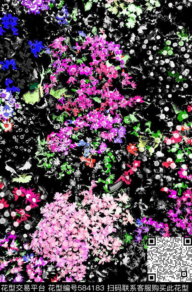 热带花卉小碎花数码印花花型下载（图片编号: 584183） - 瓦栏（Walan）