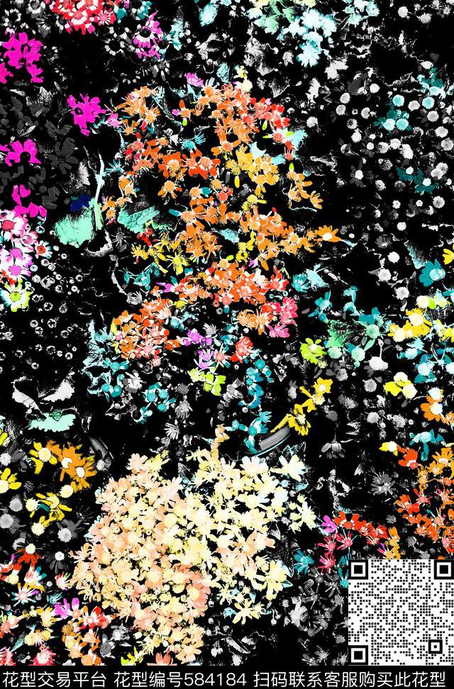 热带花卉小碎花数码印花花型下载（图片编号: 584184） - 瓦栏（Walan）