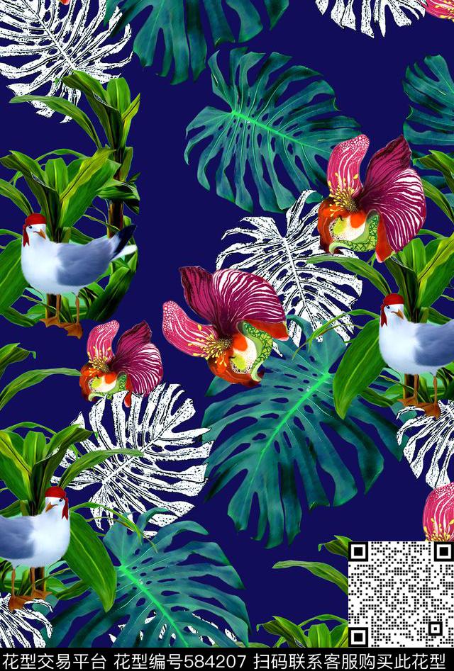 热带雨林-叶子蝴蝶 - 584207 - 泳衣 叶子 动物 - 数码印花花型 － 女装花型设计 － 瓦栏