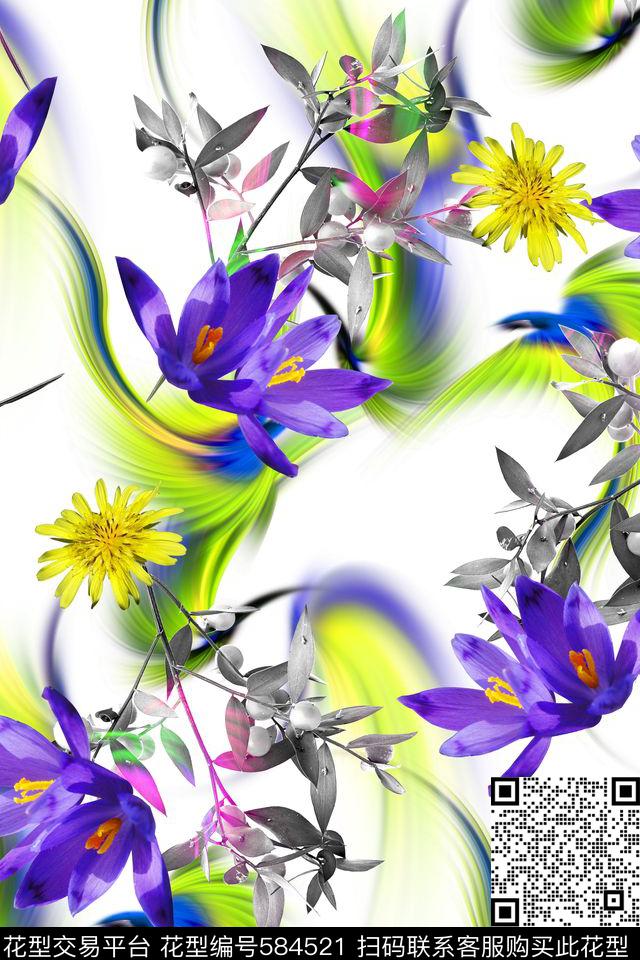 花卉清新女装数码印花花型下载（图片编号: 584521） - 瓦栏（Walan）