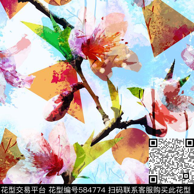 花卉、抽象、几何数码印花花型下载（图片编号: 584774） - 瓦栏（Walan）