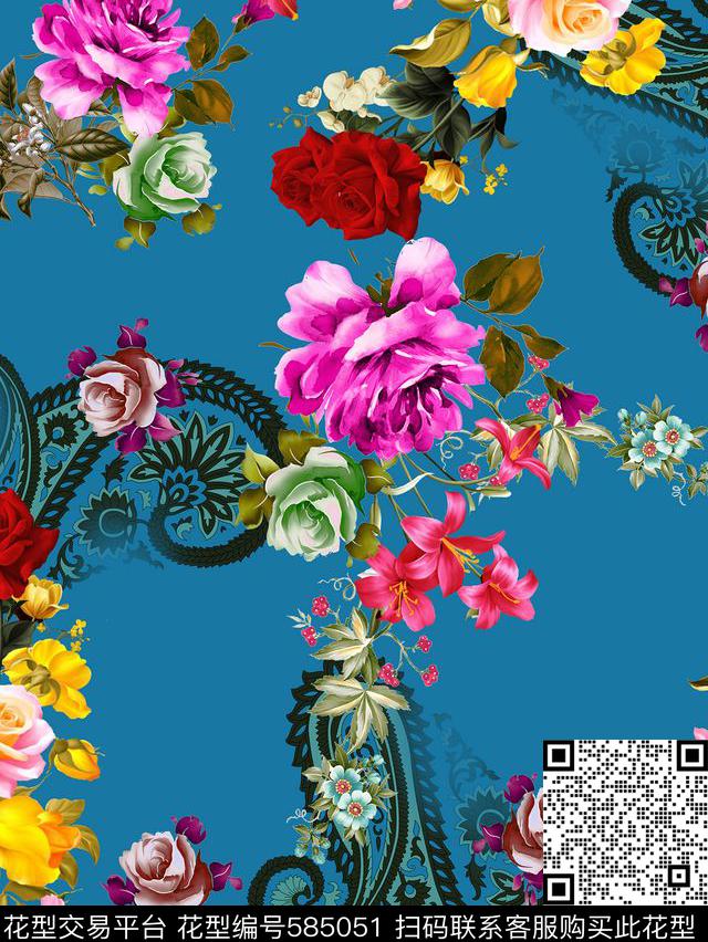 flower 5 - 585051 - textile design printing - 数码印花花型 － 女装花型设计 － 瓦栏