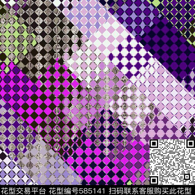 动物纹蛇皮格子数码印花花型下载（图片编号: 585141） - 瓦栏（Walan）