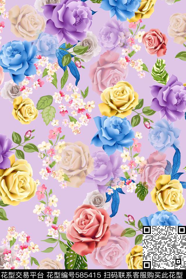 朦胧玫瑰花卉数码印花花型下载（图片编号: 585415） - 瓦栏（Walan）