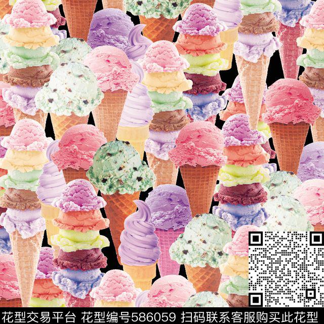 乱搭冰激凌雪糕数码印花花型下载（图片编号: 586059） - 瓦栏（Walan）