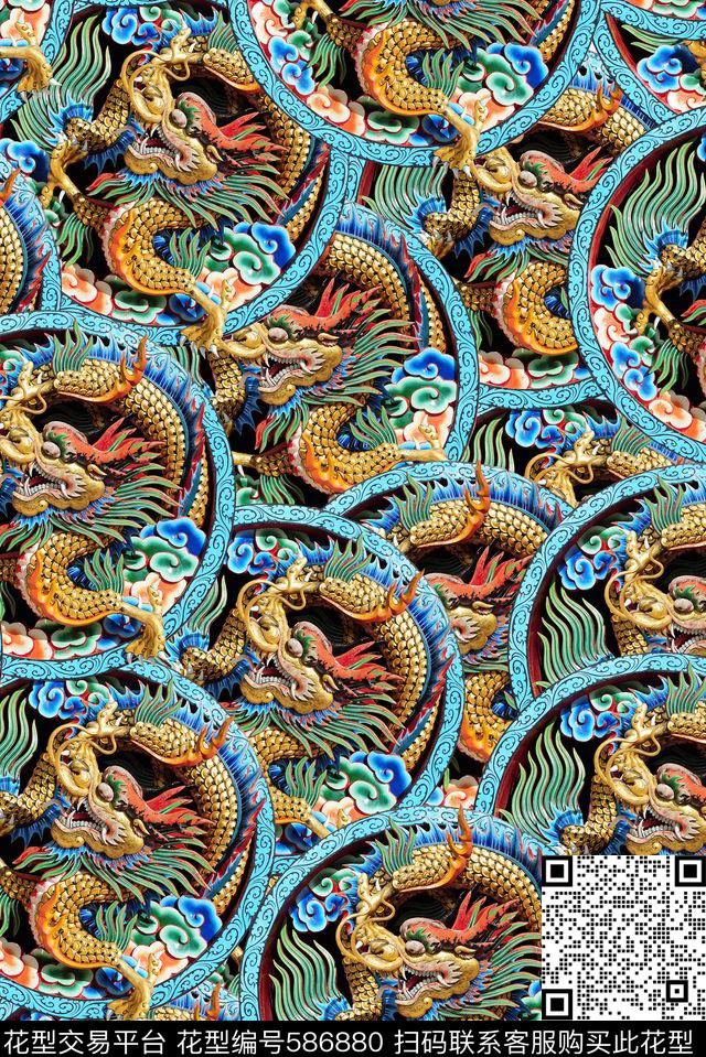 立体浮雕龙数码印花花型下载（图片编号: 586880） - 瓦栏（Walan）