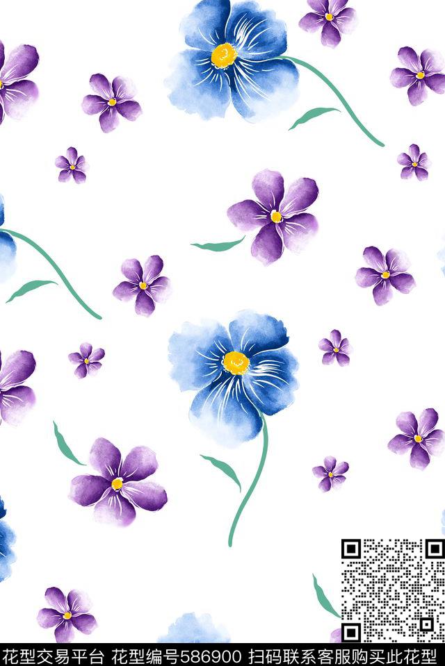 清爽手绘碎花数码印花花型下载（图片编号: 586900） - 瓦栏（Walan）