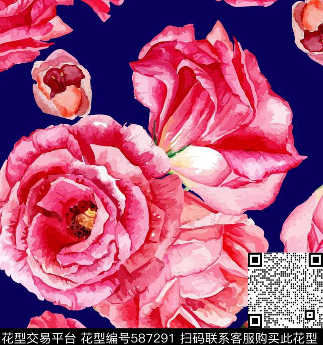 数码印花花卉大花花卉数码印花花型下载（图片编号: 587291） - 瓦栏（Walan）