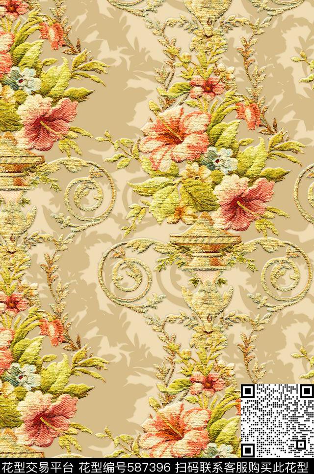复古仿真卷草墙纸纹理数码印花花型下载（图片编号: 587396） - 瓦栏（Walan）