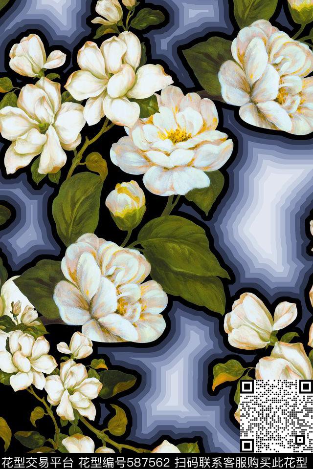 大花小过渡乱拼数码印花花型下载（图片编号: 587562） - 瓦栏（Walan）