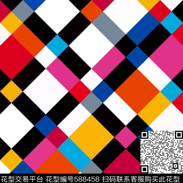 几何菱形格子传统印花花型下载（图片编号: 588458） - 瓦栏（Walan）