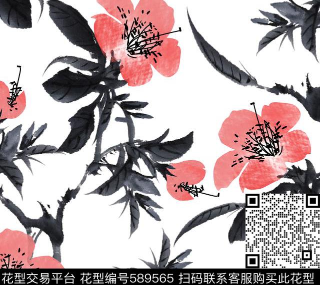 传统印花花卉叶子花卉传统印花花型下载（图片编号: 589565） - 瓦栏（Walan）