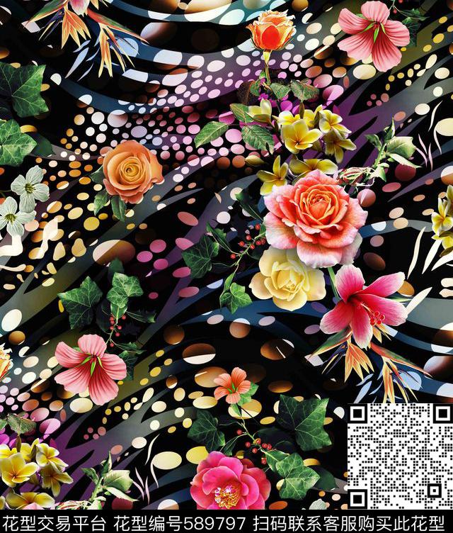 flowers - 589797 - textile printing design - 数码印花花型 － 长巾花型设计 － 瓦栏